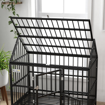 PawHut 48" Heavy Duty Dog Crate on Wheels, with Removable Tray, Openable Top, for L, XL Dogs - Black 