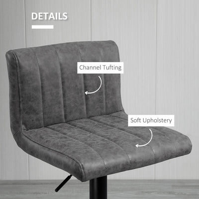 HOMCOM Adjustable Barstools Set of 2, Swivel Counter Bar Chairs, Bar Stools with Footrest, PU Leather, Gas Lift, Grey 