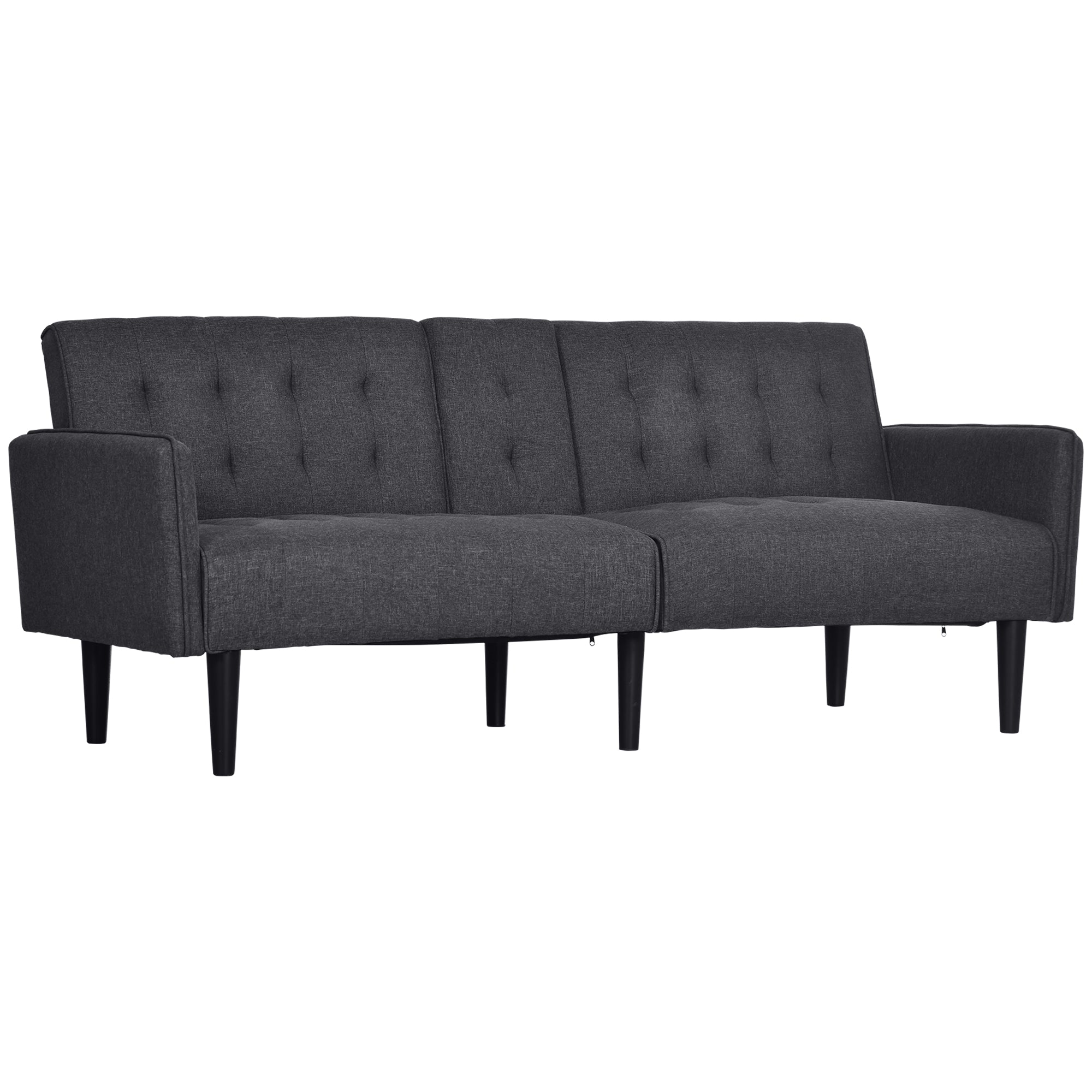 HOMCOM Upholstered Click Clack Sofa Bed, Linen-Feel 3 Seater Sofa Bed with Storage and Cupholders, Grey 