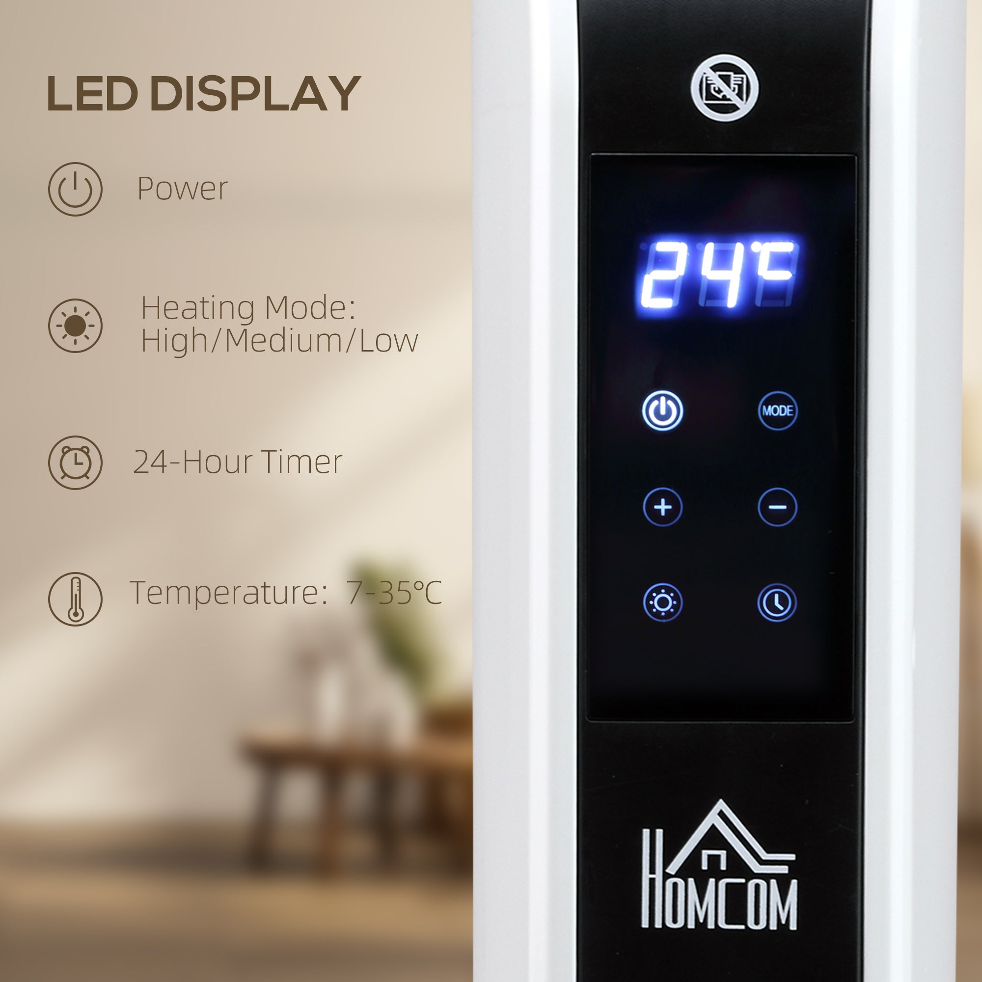 HOMCOM Three-Mode Modern Slimline Heater, 7-35\'e2\'84\'83 Temperature