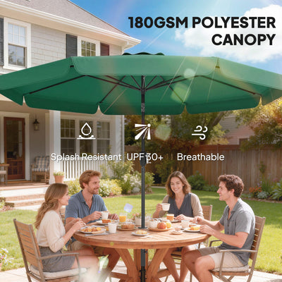 Outsunny 3 m Garden Parasol with Tilt Mechanism & Crank Handle, UPF 30+ Patio Umbrella Outdoor Table Umbrella, Green 
