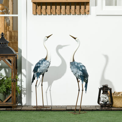 Outsunny Crane Garden Ornaments, 2 PCS Garden Statue Set, Steel Garden Gifts for Patio Pond Landscape Decoration, Multi-Colour 