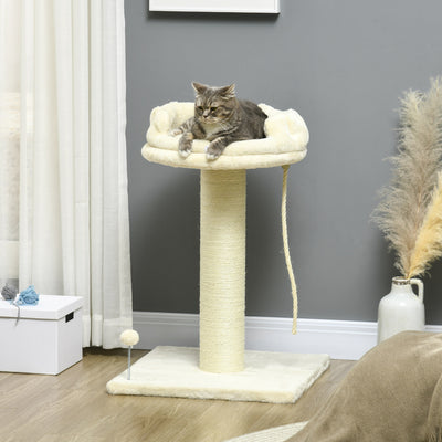 PawHut Cat Tree, with Sisal Wrapped Scratching Post - Cream 