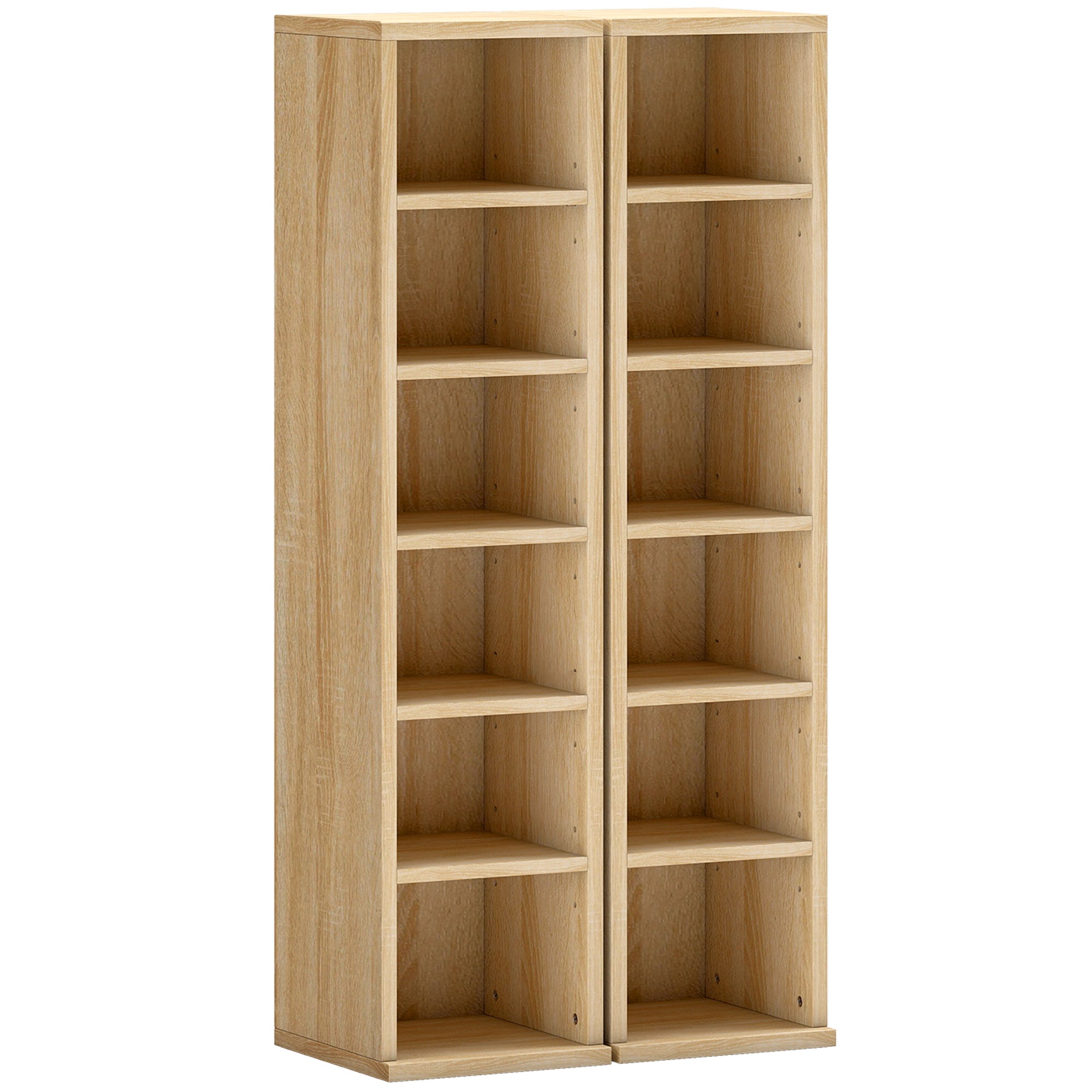 HOMCOM Set of 2 CD Media Display Shelf Unit Tower Rack with Adjustable Shelves, Oak 