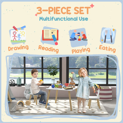 AIYAPLAY 3 Pcs Toddler Table and Chair Set, Kids Desk and 2 Chairs Set w/ Bunny Ear Backrest, for Nursery, Playroom 