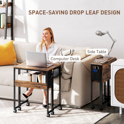 HOMCOM 63 cm Drop Leaf Writing Work Desk - Rustic Brown 