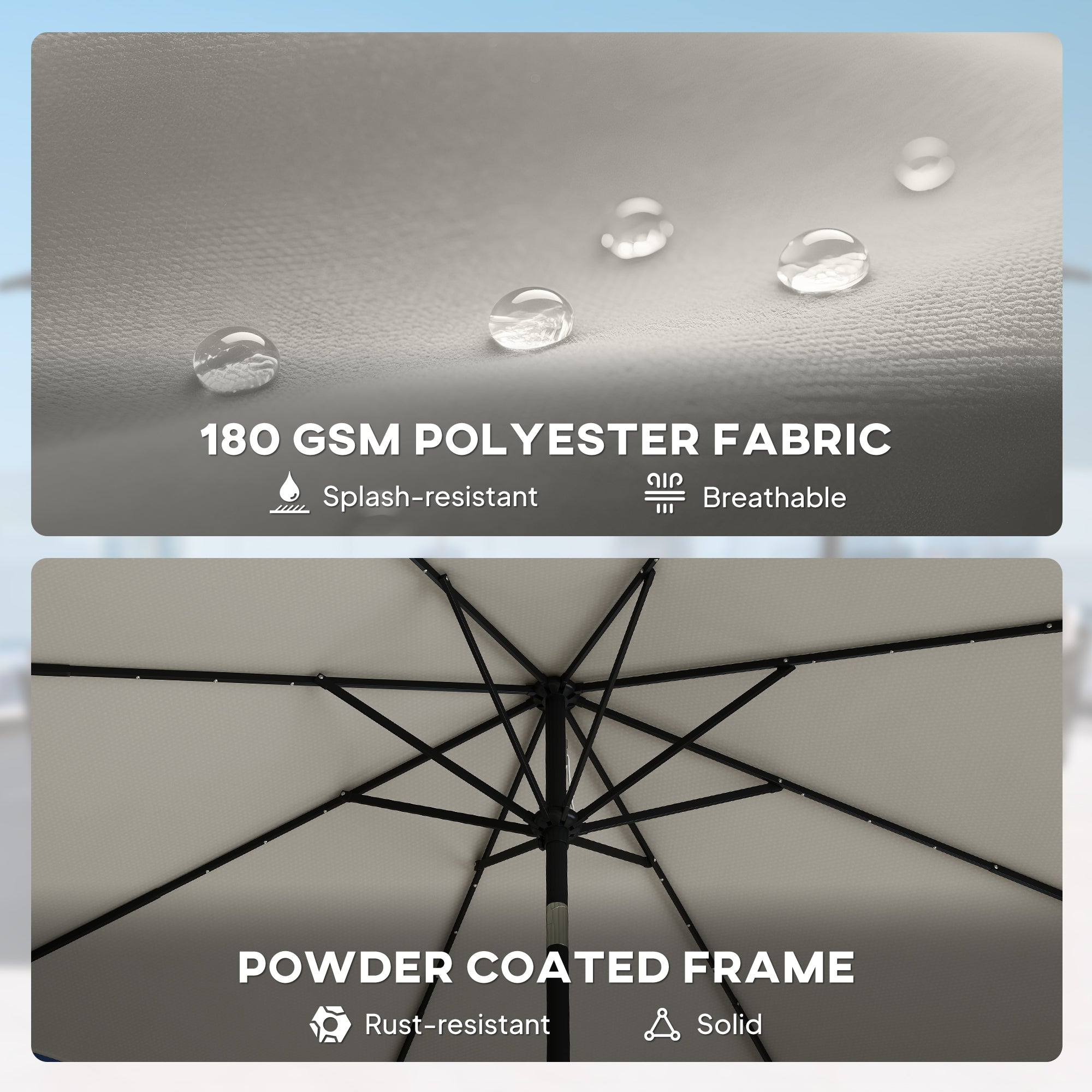 Outsunny 2.6 m Garden Parasol Umbrella with LED Solar Light, Parasol Cover, Outdoor Market Patio Umbrella, Light Grey 