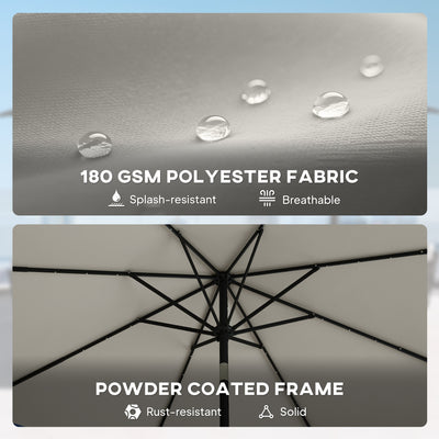 Outsunny 2.6 m Garden Parasol Umbrella with LED Solar Light, Parasol Cover, Outdoor Market Patio Umbrella, Light Grey 