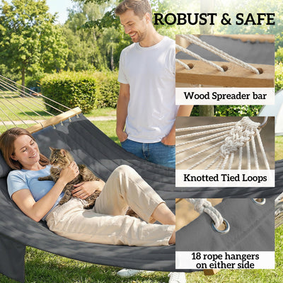Outsunny Double Hammock 2 Person Swing Bed with Spreader Bars, Pillows, Pad, 200 x 140cm, Grey 