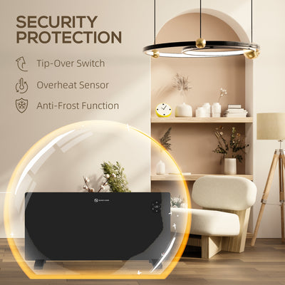 HOMCOM 2000W Electric Convector Heater, Freestanding or Wall Mounted, Space Heater with Adjustable Thermostat, Timer, Black 