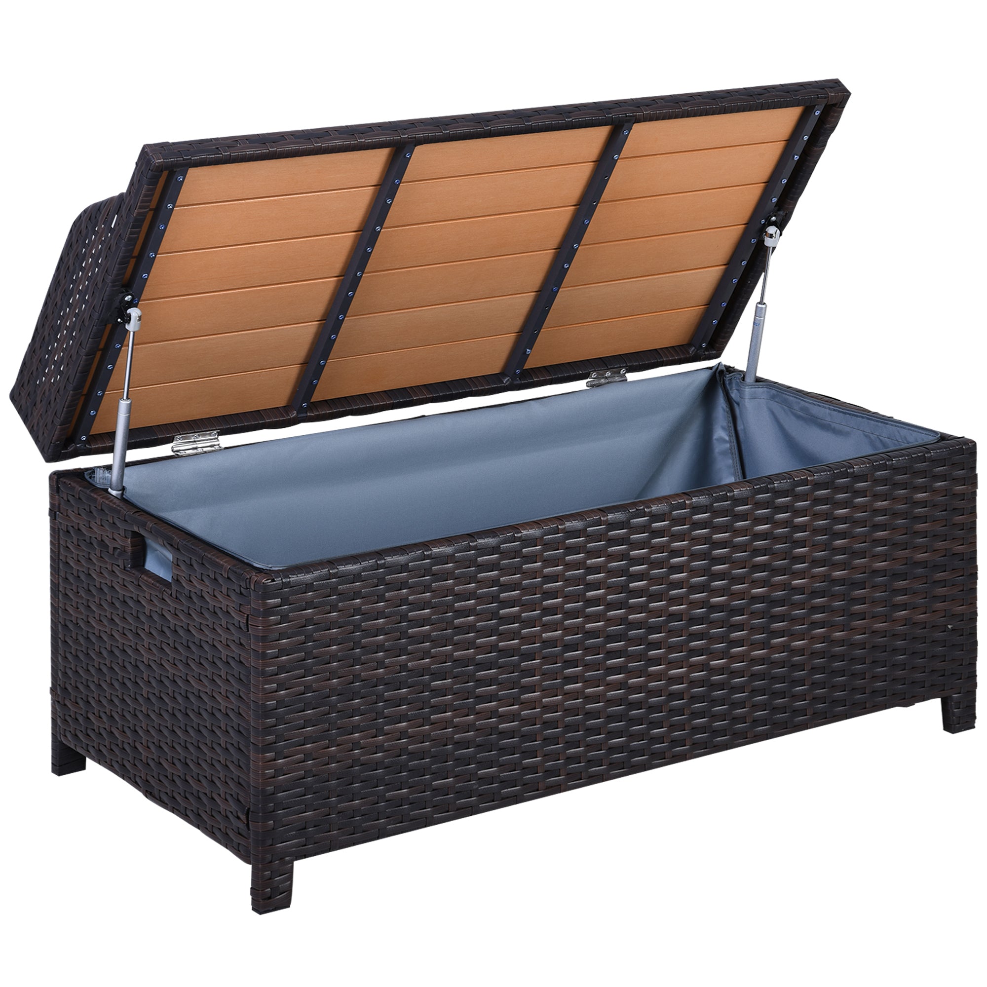 Outsunny 130 L Rattan Garden Storage Box, with Seat - Mixed Brown 