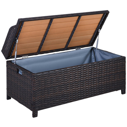 Outsunny 130 L Rattan Garden Storage Box, with Seat - Mixed Brown 