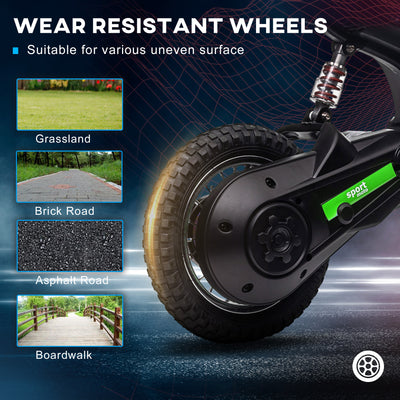 HOMCOM 24V Electric Motorbike with Twist Grip Throttle, Music, Horn, 12" Pneumatic Tyres, 16km/h Max Speed - Green 