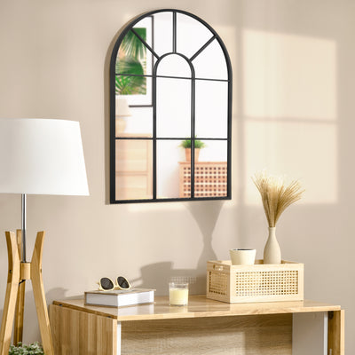 HOMCOM Modern Arched Wall Mirror, 91 x 60 cm Window Mirrors for Living Room, Bedroom, Black 
