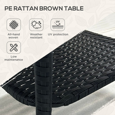 Outsunny Two-tier PE Rattan Square Coffee Table - Black 