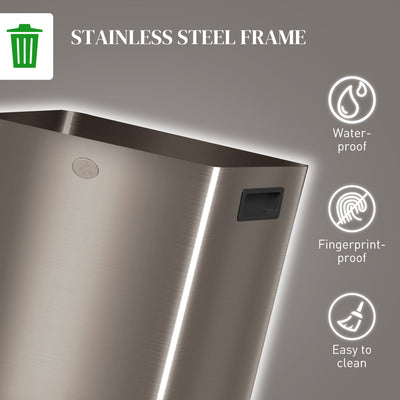 HOMCOM 40L Dual Compartment Stainless Steel Bin, with Deodoriser Holders - Gold Tone 