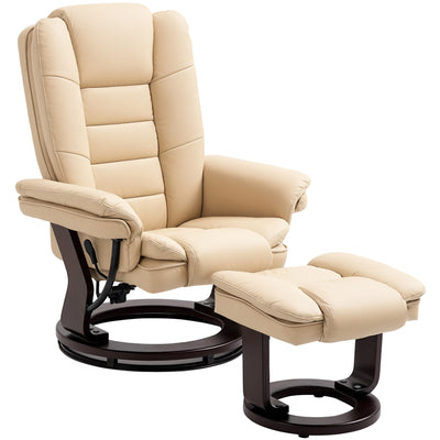 HOMCOM Faux Leather 135\'c2\'b0 Reclining Chair and Footstool - Beige 