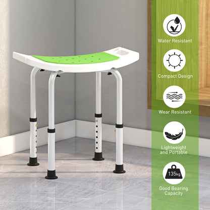 HOMCOM 6-Level Height Adjustable Aluminium Bath Room Stool Chair Shower Non-Slip Design w/ Padded Seat Drainage Holes Foot Pad, Green 