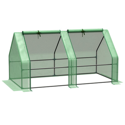 Outsunny Mini Small Greenhouse with Steel Frame & PE Cover & Zippered Window Poly tunnel Steeple for Plants Vegetables, 180 x 90 x 90 cm, Green 