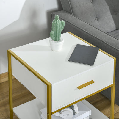 HOMCOM Bedside Table Set of 2, Modern Side Tables with Drawer and Shelf, Nightstands for Bedroom, White 