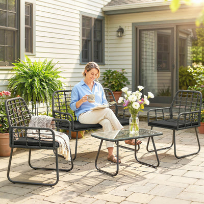 Outsunny 4 Piece Rattan Garden Furniture Set, Outdoor Patio Furniture with Loveseat, Armchairs and Coffee Table 