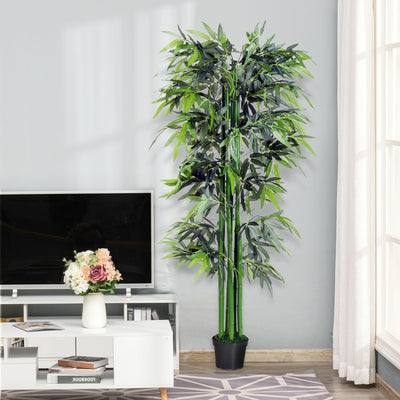 Outsunny 6ft Artificial Bamboo Tree Plant Greenery in A Pot for Home Office Planter 1.8M 