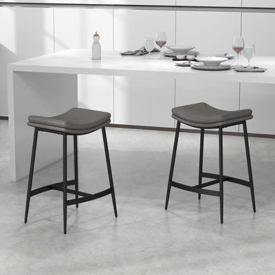 HOMCOM Breakfast Bar Stools Set of 2, Microfibre Upholstered Barstools, Industrial Bar Chairs with Curved Seat and Steel Frame for Dining Room, Kitchen, Grey 