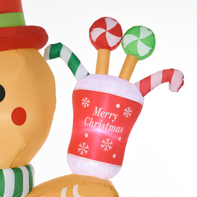 HOMCOM 7.5ft Christmas Inflatable Gingerbread Man with Candy Cane and LED Lights, Blow-Up Outdoor LED Garden Display for Lawn, Party 