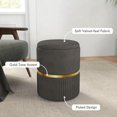 HOMCOM Velvet-Feel Storage Ottoman - Grey 
