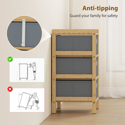 HOMCOM Chest of Drawers, 3 Fabric Drawers Narrow Dresser with Bamboo Frame, Light Grey 