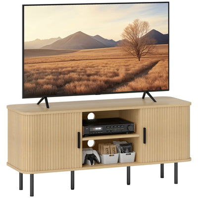 HOMCOM TV Stand Cabinet for TVs up to 55 Inches, TV Unit with Storage Shelves and Cupboard for Living Room, Oak Tone 