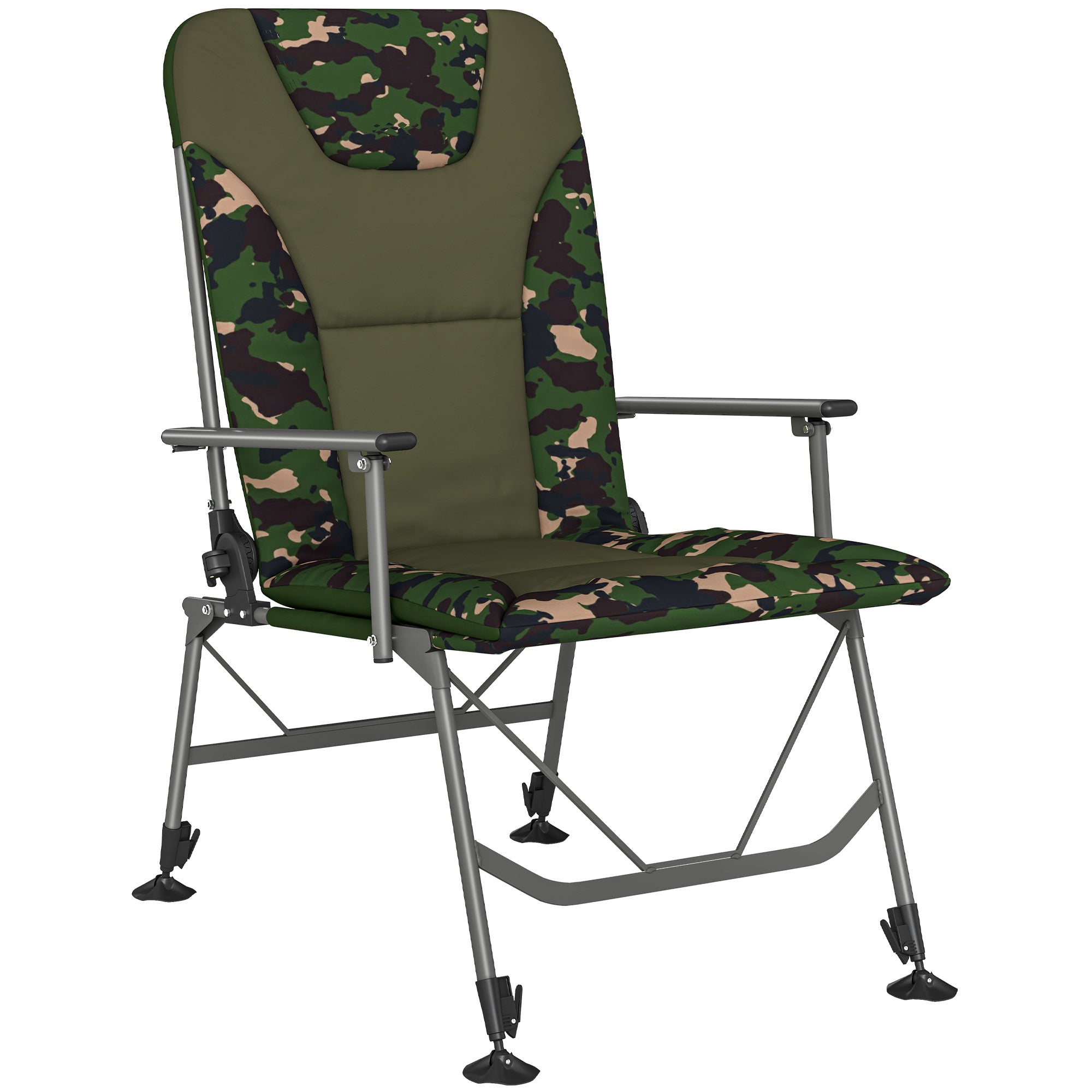 Outsunny Camping Chair Padded Reclining Folding Chair with Wide Armrests for Adults Camouflage 