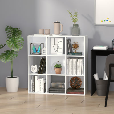 HOMCOM 3-tier 9 Cubes Storage Unit Particle Board Cabinet Bookcase Organiser Home Office Shelves White 