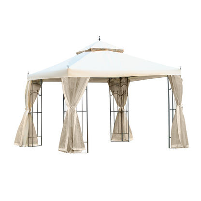 Outsunny 3(M)x3(M) Garden Gazebo Double Top Outdoor Canopy Patio Event Party Wedding Tent Backyard Sun Shade with Netting - Cream White 