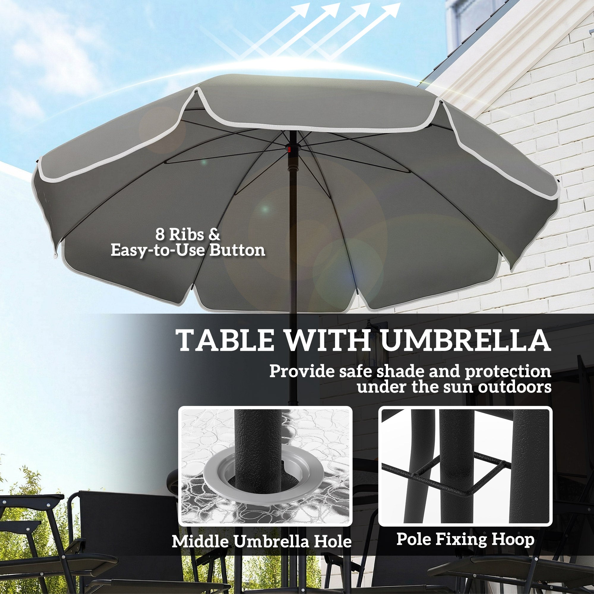 Outsunny 4 Seater Garden Furniture Set, 6 Pieces Garden Table and Chairs with Parasol for Patio, Black 