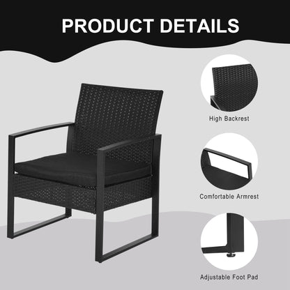 Outsunny 2 Seater Rattan Coffee Set-Black 