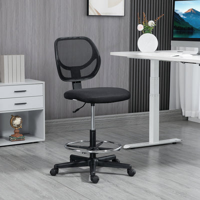 Vinsetto Ergonomic Mesh Standing Desk Chair with Adjustable Footrest Ring and Seat Height Black 