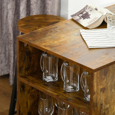 HOMCOM Industrial Bar Table Set for 2, 3 Pieces Pub Table and Bar Stools with Storage Shelf for Kitchen 