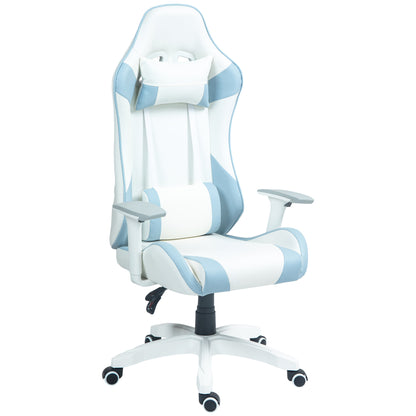 HOMCOM Faux Leather Colour Block Gaming Chair, with 135\'c2\'b0 Reclining Back - Blue/White