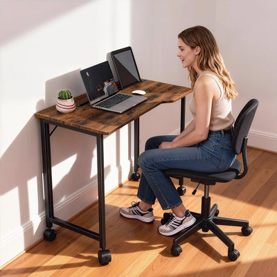 HOMCOM Folding Small Desk on Wheels - Rustic Brown 