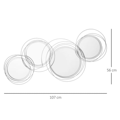 HOMCOM Metal Wall Art Modern Decorative Mirror Decor Hanging Home Wall Sculptures for Living Room Bedroom Dining Room, Silver