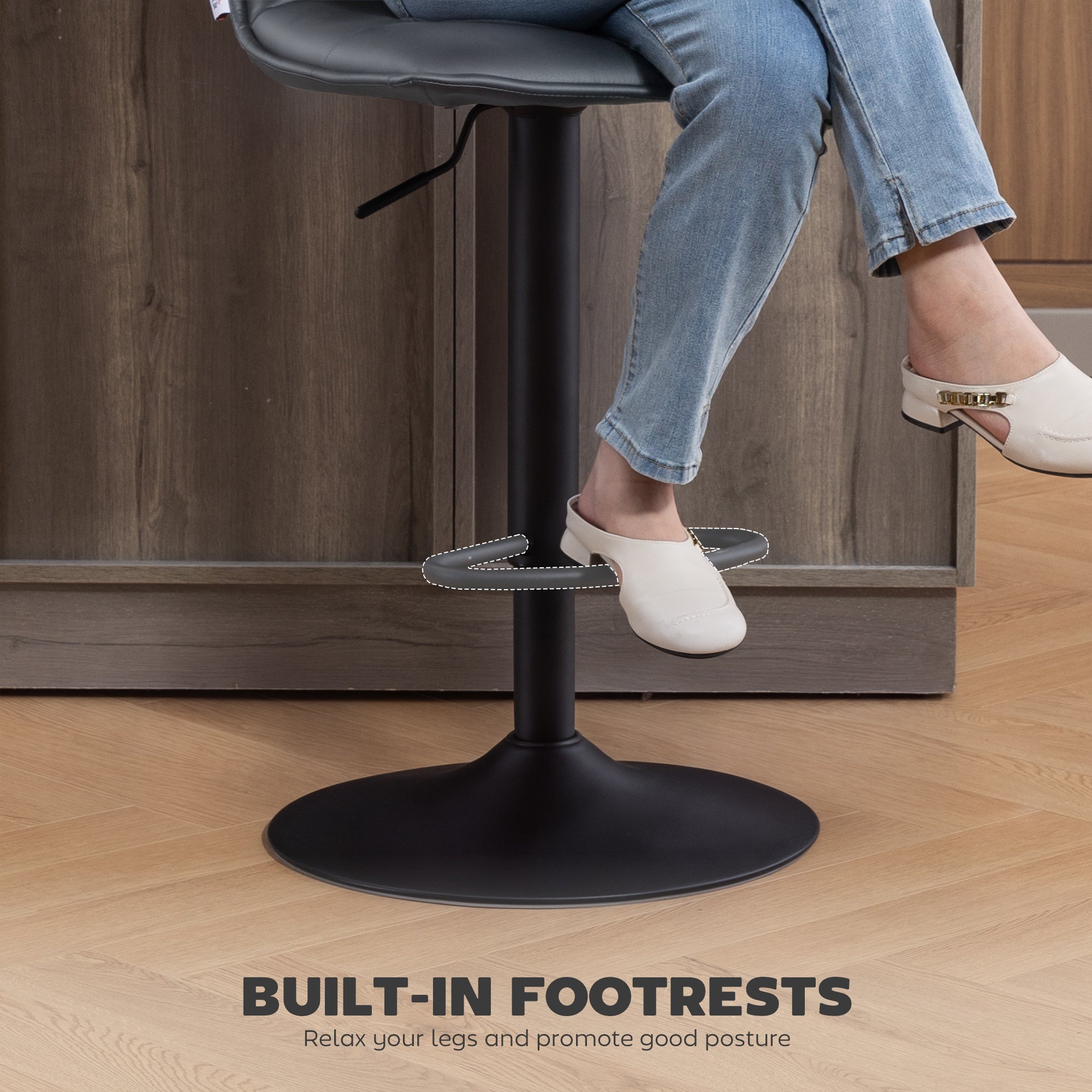 HOMCOM Set of Two Modern Faux Leather Bar Stools - Dark Grey 