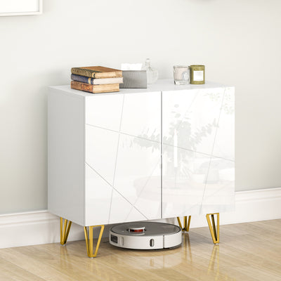 HOMCOM Modern Luxe High Gloss Sideboard, with Hairpin Legs - White 