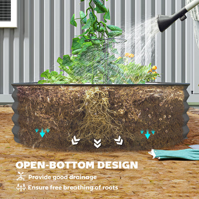 Outsunny Set of Two 181 x 93cm Steel Planters - Dark Grey 