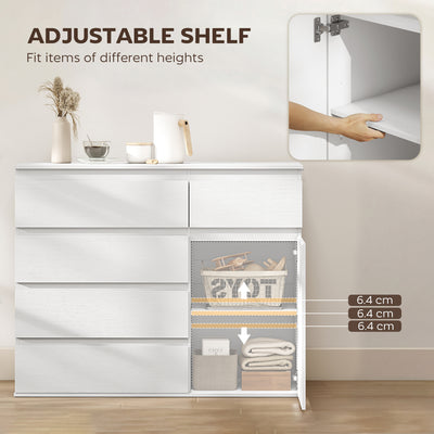 HOMCOM Modern Chest Of Drawers, 5 Drawer Dresser with Adjustable Shelf, Soft-Close Door, White 