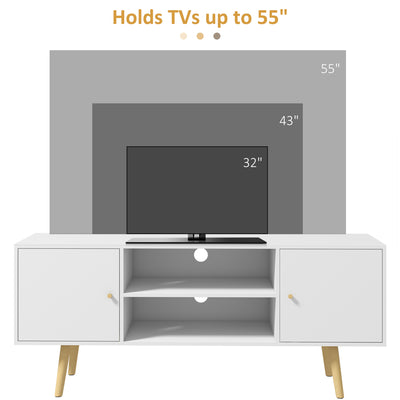 HOMCOM TV Stand Cabinet up to 55 Inches, TV Unit with Storage Shelves and Wood Legs for Living Room, Bedroom, White 