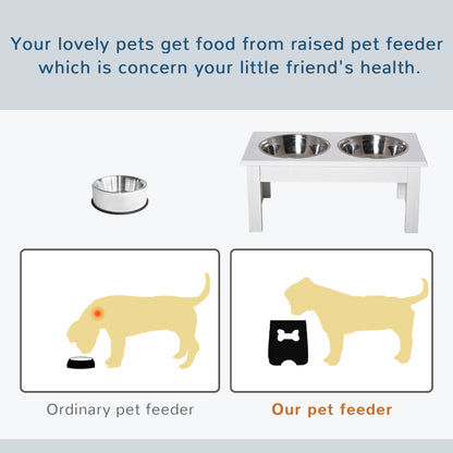 PawHut Raised Dog Feeding Bowls with Stand, Stainless Steel for  Extra Small and Small Dog, 44L x 24W x 15H cm - White 