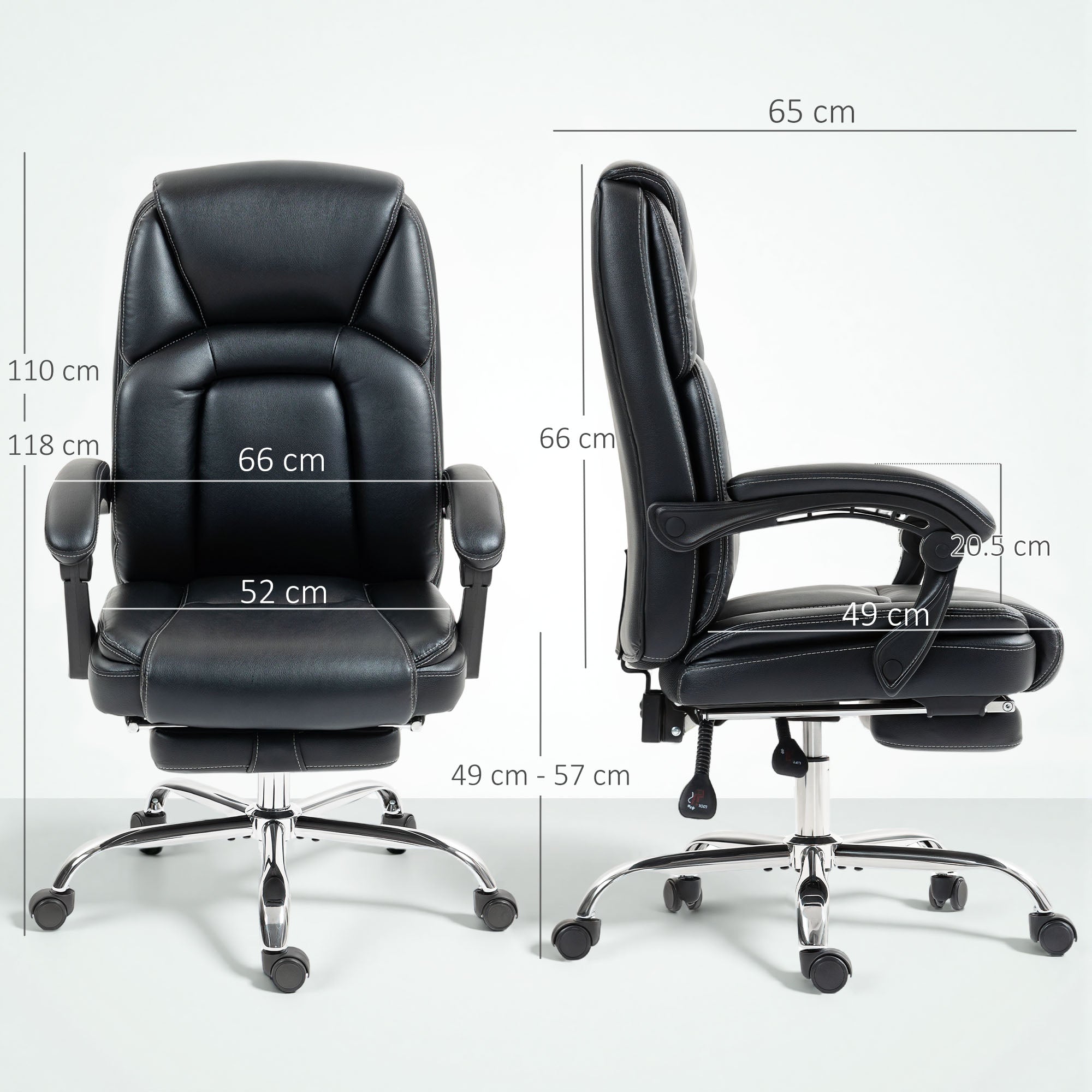 HOMCOM Faux Leather Reclining Office Chair, with Footrest - Black 