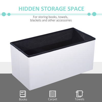 HOMCOM Folding Faux Leather Storage Cube Ottoman Bench Seat PU Rectangular Footrest Stool Box (Cream White) 