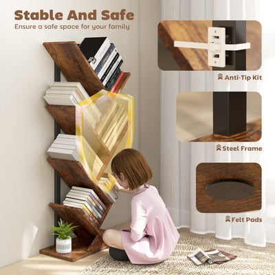 HOMCOM Six-Section Tree Bookcase - Wood-Effect 